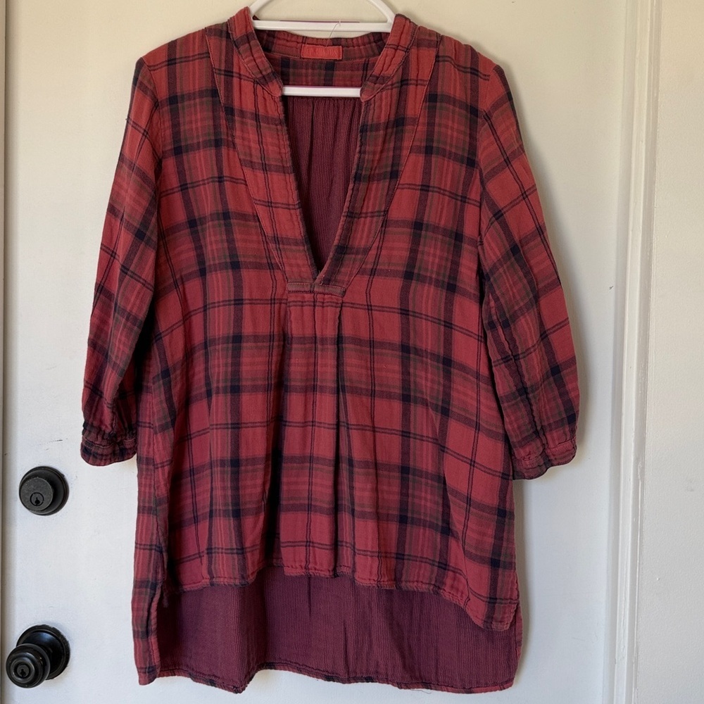 cp shades cotton gauze double hi low flannel v neck small